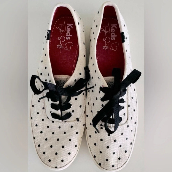 ❤️Taylor Swift KEDS off white black polka dot ribbon lace shoes sneakers 7 heart - Picture 1 of 7